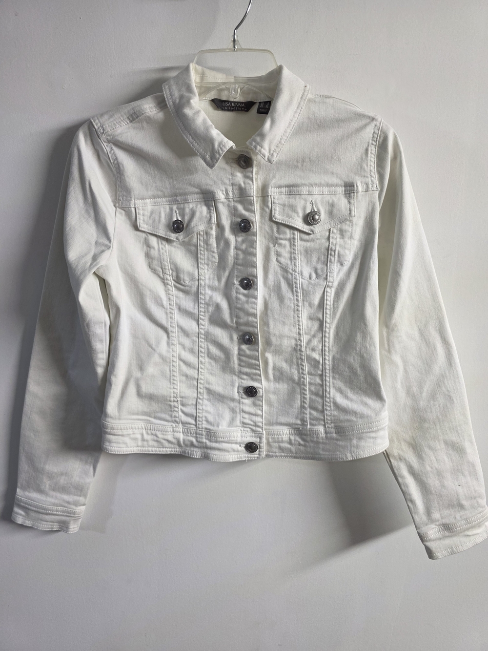 Lisa Rinna Collection 8R White Button Front Denim Trucker Jacket.